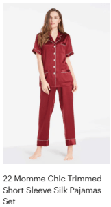 LS - Red Trimmed Short Sleeve Silk Pajama Set