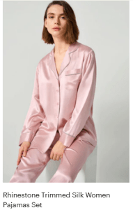 LS - Rhinestone Trimmed Silk Pajamas Set